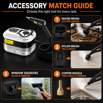 MREGB Portable High-Temperature Handheld Steam Cleaner for Deep Cleaning with Accessories - Ideal for Car Detailing, Kitchen Grease, Bathroom Tiles, and Multi-Surface Home Use