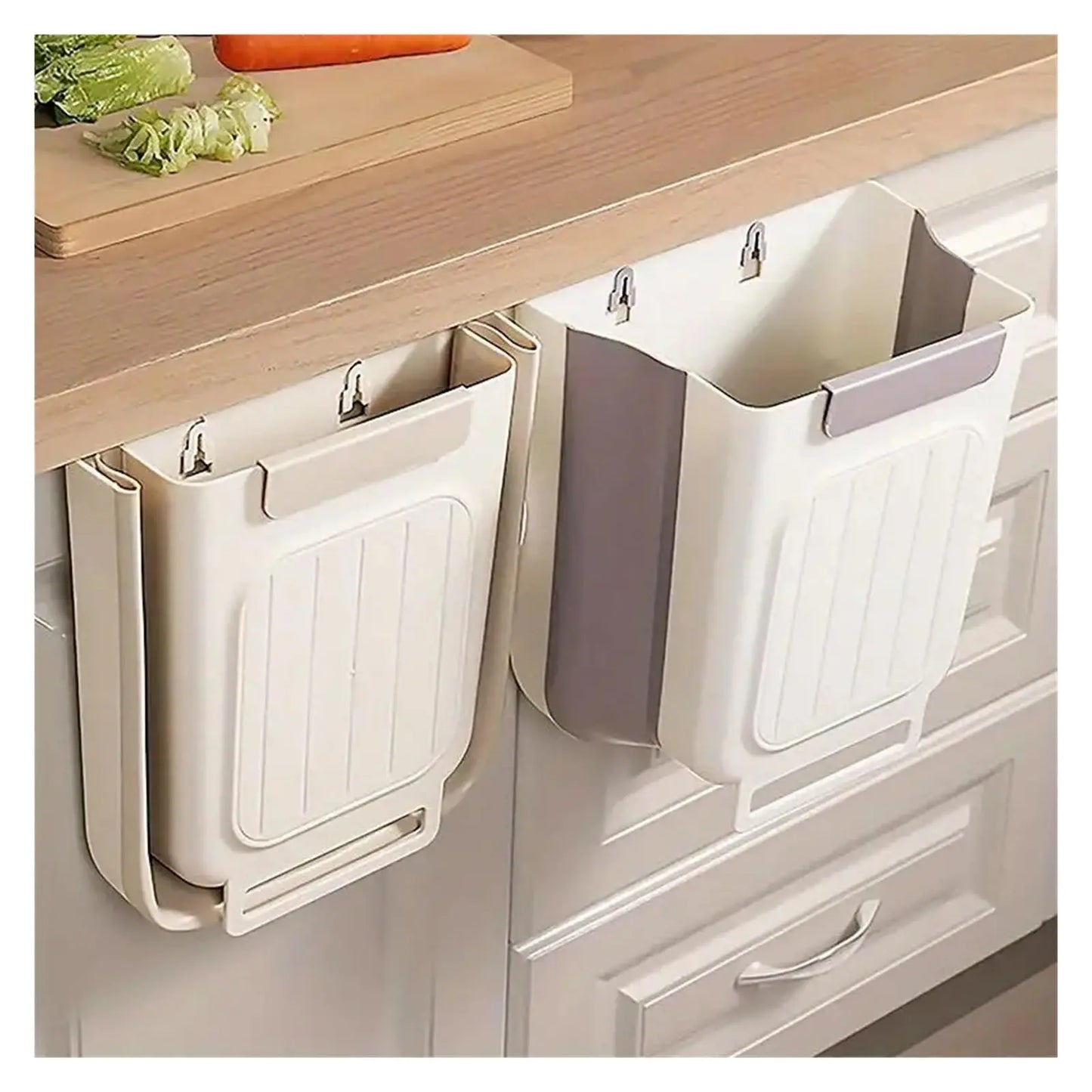 Collapsible Hanging Kitchen Trash Can - Foldable Cabinet Garbage Bin for Countertop and Bathroom (11L)
