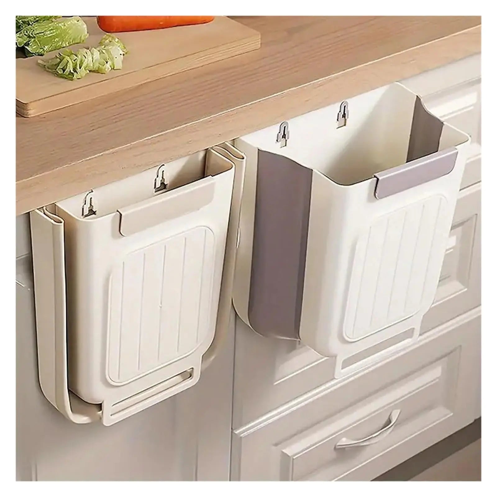 Collapsible Hanging Kitchen Trash Can - Foldable Cabinet Garbage Bin for Countertop and Bathroom (11L)