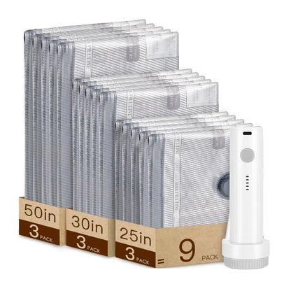 XOUDSI Premium Vacuum Storage Bags with Cordless Rechargeable Pump - Waterproof and Reusable Organizer for Comforters, Blankets, and Clothing, Ideal for Travel, Lightweight Design