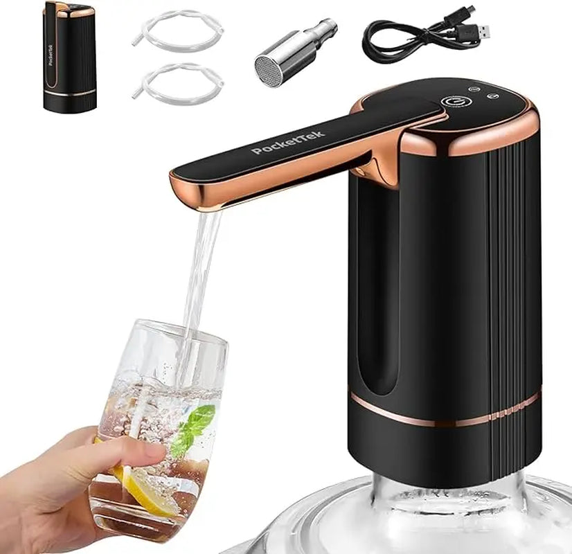 5-Gallon Electric Water Dispenser Pump – Rechargeable, Foldable Design with Type-C Compatibility, Includes 2 Silicone Hoses and Stainless Steel Weight Sinker for Home, Office, and Camping Use