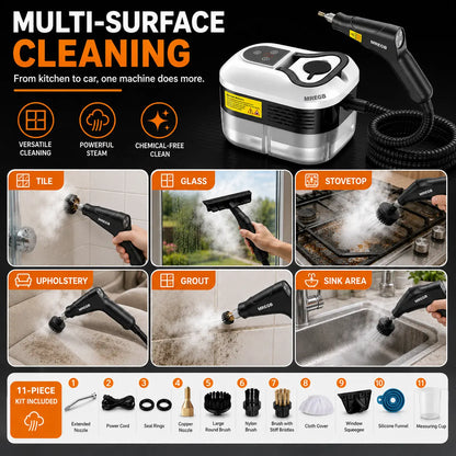MREGB Portable High-Temperature Handheld Steam Cleaner for Deep Cleaning with Accessories - Ideal for Car Detailing, Kitchen Grease, Bathroom Tiles, and Multi-Surface Home Use