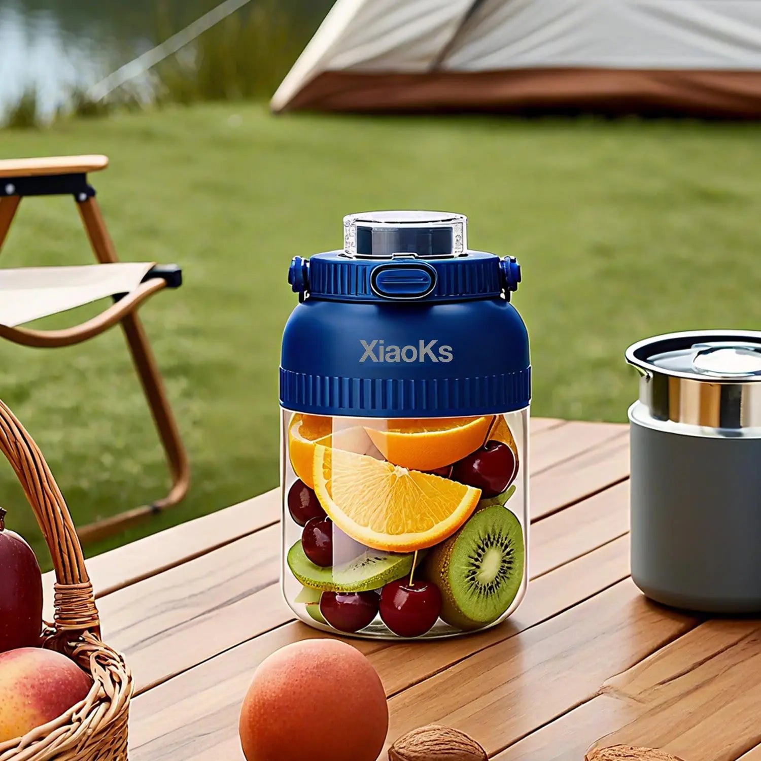 BPA-Free Electric Citrus Juicer with 45.7 Oz Capacity, Straw, Two Lids, and Portable Blender for Smoothies, Shakes, Food Preparation, and Frozen Blending - Outdoorfun