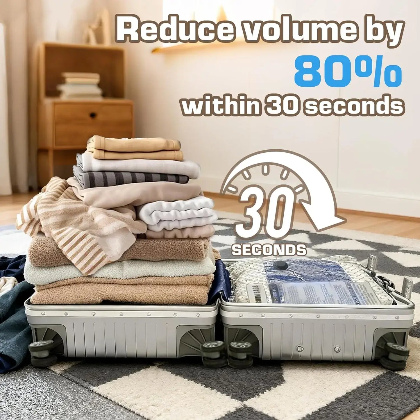 XOUDSI Premium Vacuum Storage Bags with Cordless Rechargeable Pump - Waterproof and Reusable Organizer for Comforters, Blankets, and Clothing, Ideal for Travel, Lightweight Design
