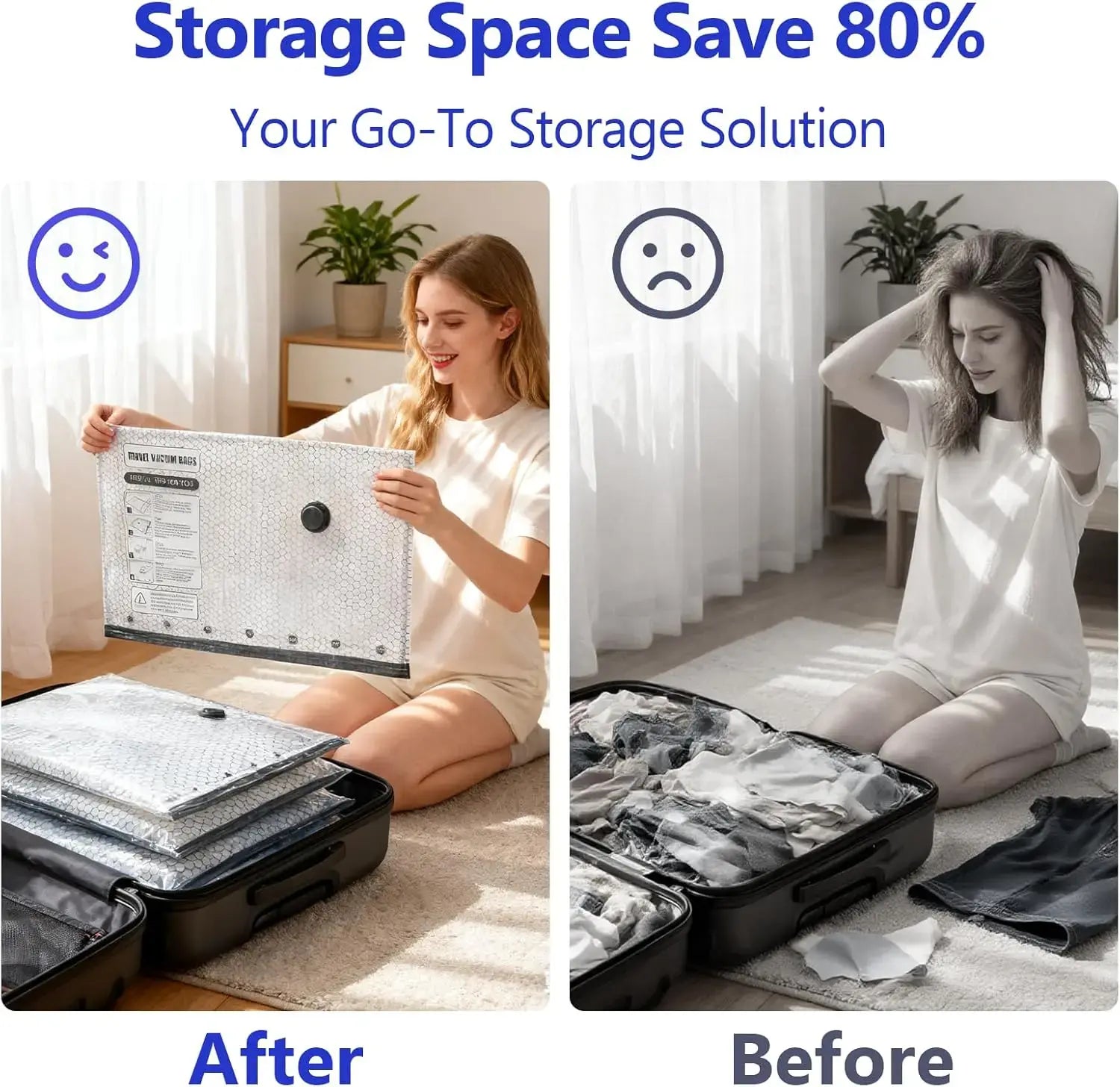 XOUDSI Premium Vacuum Storage Bags with Cordless Rechargeable Pump - Waterproof and Reusable Organizer for Comforters, Blankets, and Clothing, Ideal for Travel, Lightweight Design