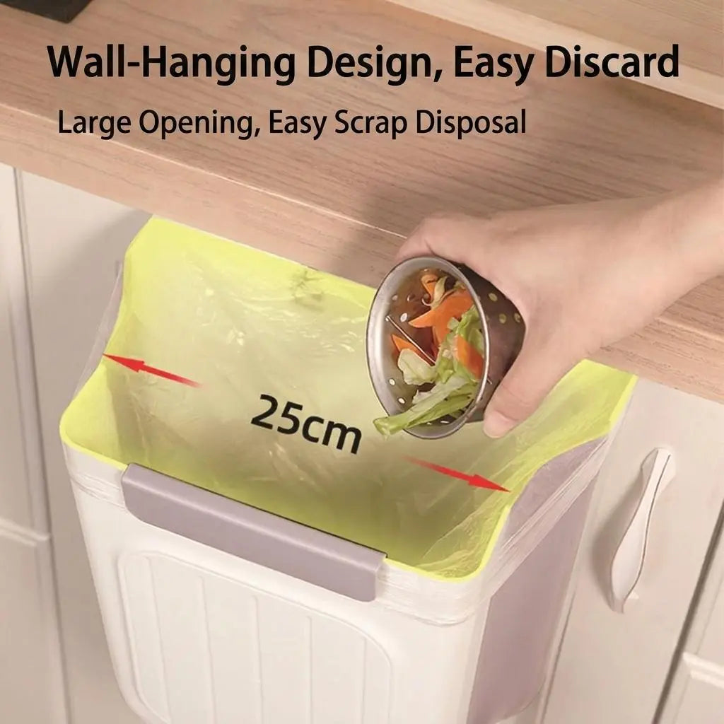 Collapsible Hanging Kitchen Trash Can - Foldable Cabinet Garbage Bin for Countertop and Bathroom (11L)