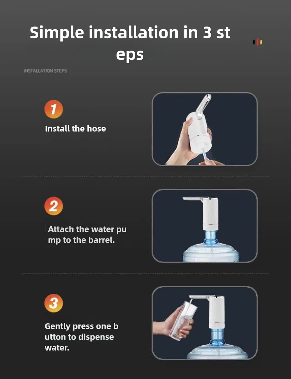 5-Gallon Electric Water Dispenser Pump – Rechargeable, Foldable Design with Type-C Compatibility, Includes 2 Silicone Hoses and Stainless Steel Weight Sinker for Home, Office, and Camping Use